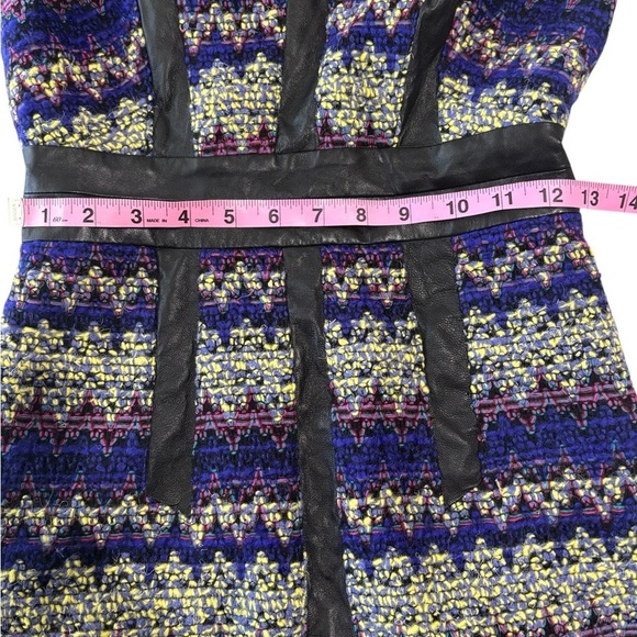 Milly Tweed Chevron 100% Wool Leather Sheath Dress Quiet Luxury Women’s Size 0 - Picture 8 of 11